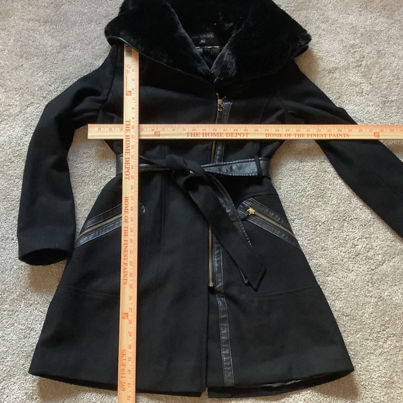 Via Spiga Kate Belted Faux Fur Trimmed Wool Blend Coat Size 10 NWOT - Picture 8 of 15